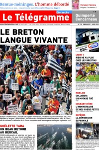 The front page of the&nbsp; Télégramme newspaper : "Le Breton, a living language ". Photo : @letelegramme on&nbsp; Twitter