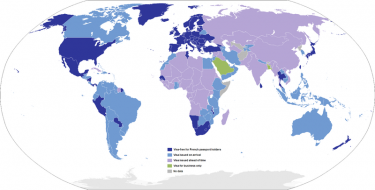 Carte des pays nécessitant un visa pour les citoyens français CC-BY.3.0 