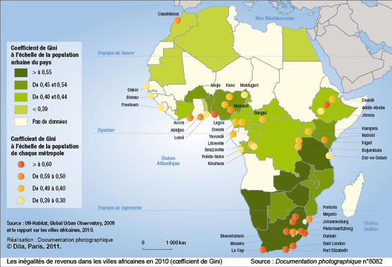 Les inégalités de revenus dans les villes africaines via la documentation française - domaine public 