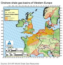 Fuentes de gas de esquisto en Europa (US EIA, 2011) - Dominio público