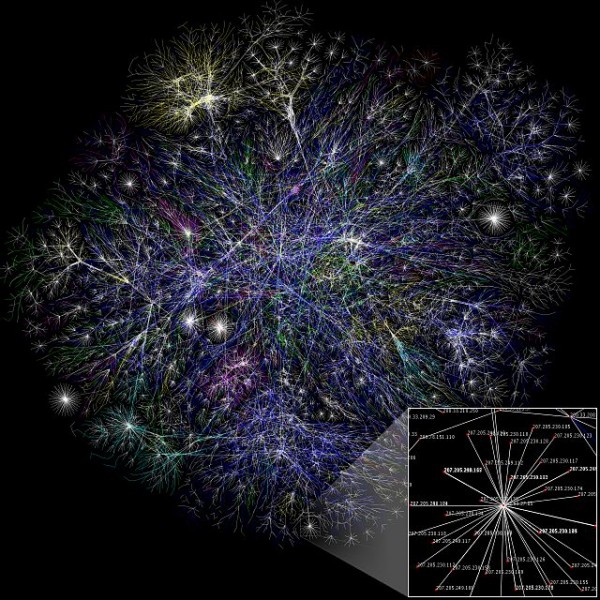Visualisation des multiples chemins à travers une portion d'Internet - via The Opte Project CC BY 2.5