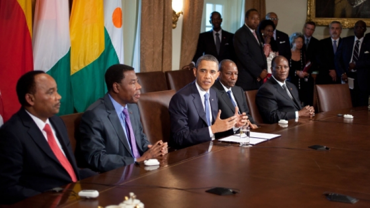 President Barack Obama with 40 African presidents in  Washington DC  - via carrapide - Public Domain 